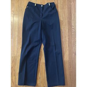 St. John Sport By Marie Gray Black‎ Cotton Wide Leg Pleated Trousers Size 10